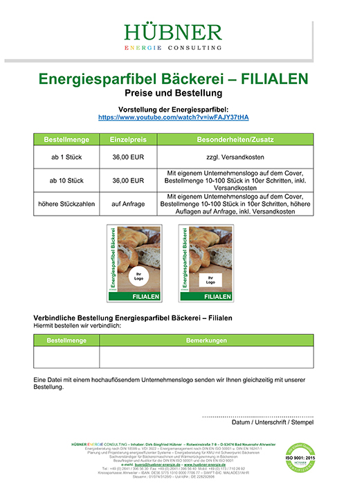 Preise und Bestellung der Energiesparfibel Bäckerei – Filialen